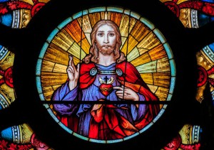 Sacred Heart at the centre of a rose window, 